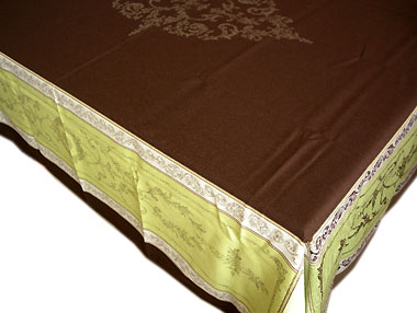 French Jacquard tablecloth, Teflon(Montmirail. chocolat x green) - Click Image to Close